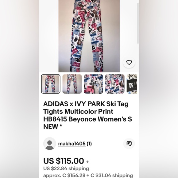 Adidas X /Ivy Park! high rise ski tag legging/tight multi coloured prints Small - Picture 12 of 17